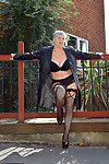 Brazen hot mature granny Savana poses outdoors in her sexy lingerie