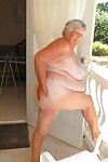 Fat oma Grandma Libby gets completely naked on a balcony by herself