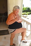 Fat oma Grandma Libby gets completely naked on a balcony by herself