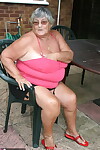 Fat oma Grandma Libby licks a nipple before baring her big ass on a patio