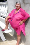 Old lady Grandma Libby exposes her morbidly obese body on a picnic table
