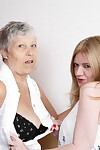 Old and young British women undress as the begin to have lesbian sex