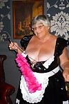 Fat old maid Grandma Libby doffs her uniform to pose nude in stockings