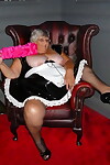 Fat old maid Grandma Libby doffs her uniform to pose nude in stockings